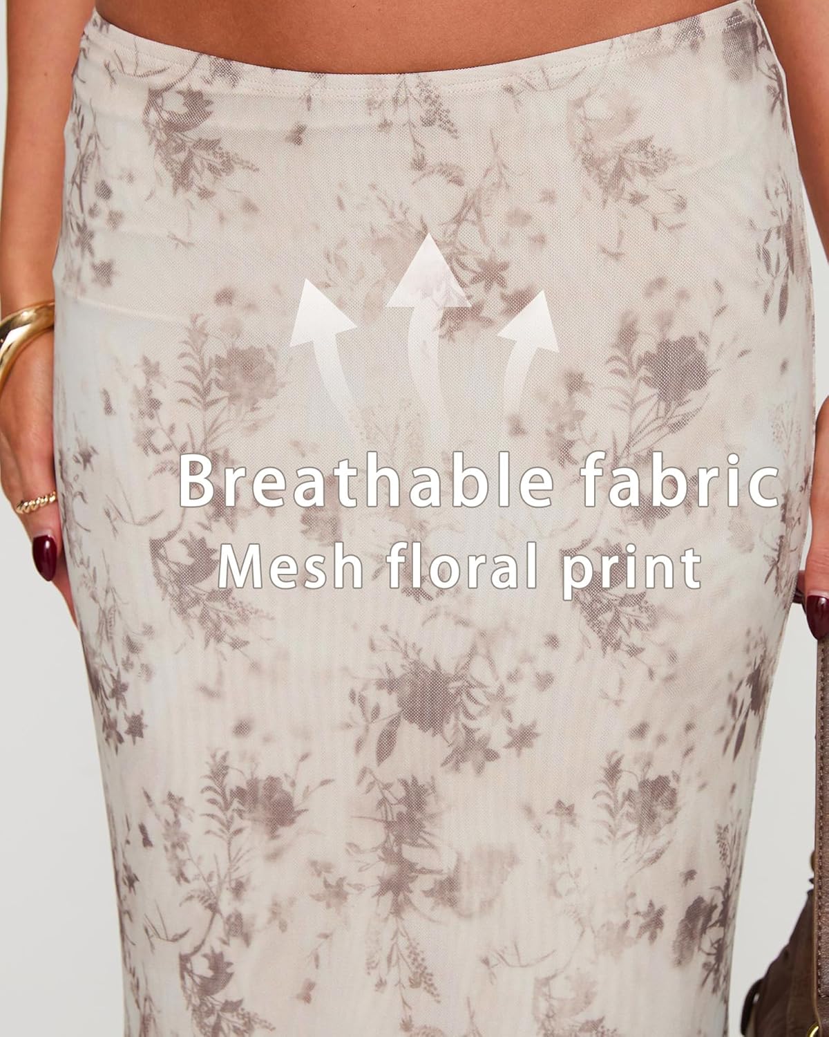 Women's Maxi Skirt Mesh Floral Print Casual High Waisted Elastic Bodycon Fishtail Hem Vacation Long Skirts - Image 5