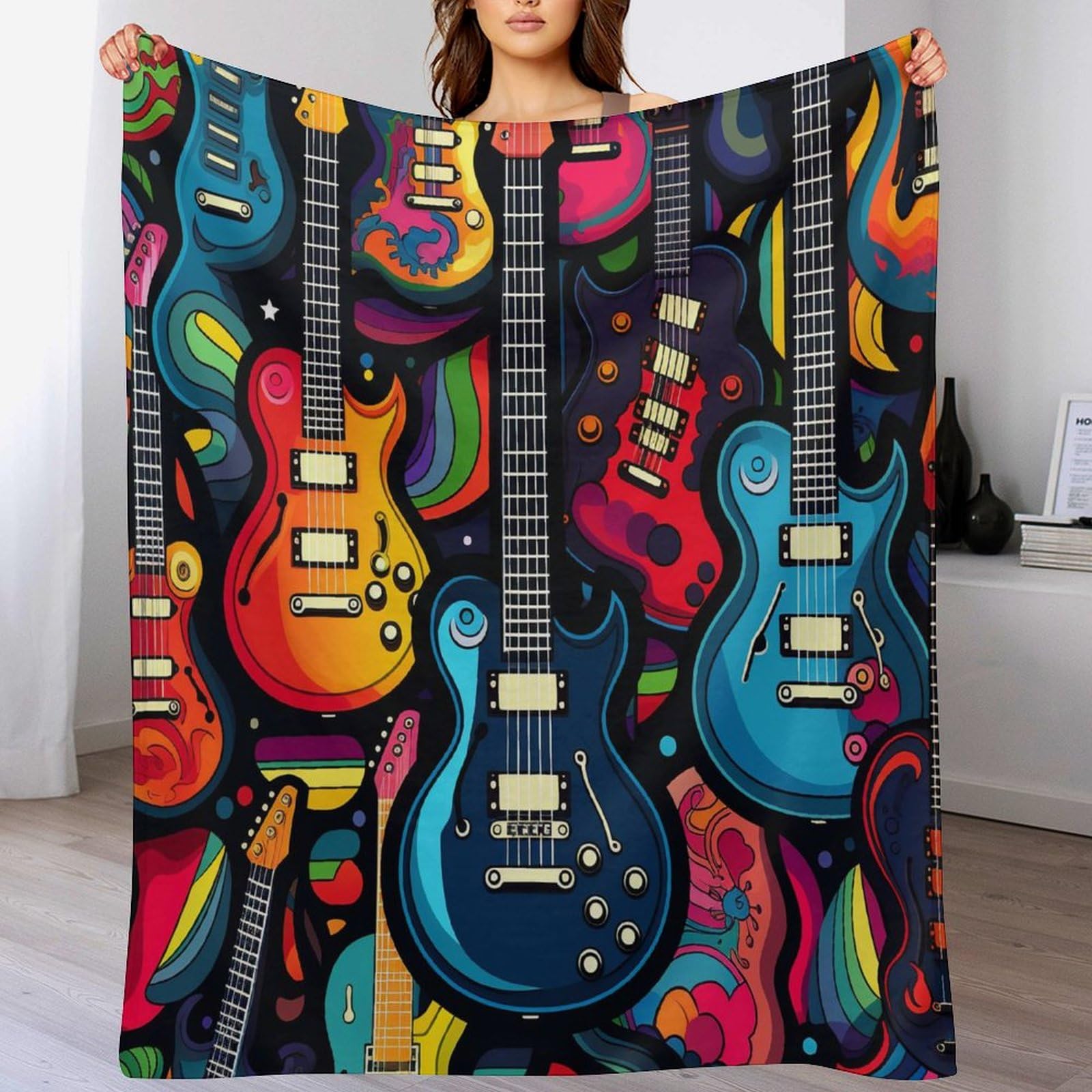 Abaswsa Guitar Blanket Soft Flannel Soft Throw Gifts 3D Home Decoration For Bed Couch Sofa Chair Bed Blankets （180×200Cm）