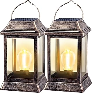 Solar Lantern Solar Outdoor Lights Metal Solar Lights for Outside, Hanging Solar Lights Outdoor Waterproof Solar Lanterns Solar Garden Lights Solar Lights for Patio Yard LED Bulb 2 Pack