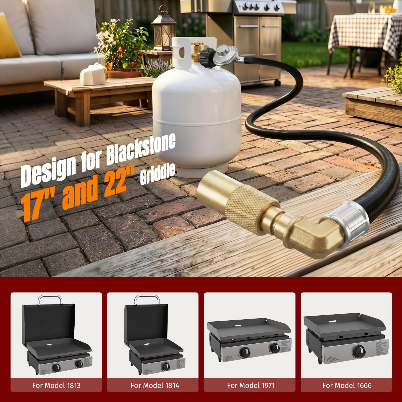 SHINESTAR Wąż adaptera propanu 5FT z regulatorem do Blackstone 17 i 56 cm płaski górny grill, adapter kolankowy propanu w zestawie, podłącz do dużego zbiornika propanu