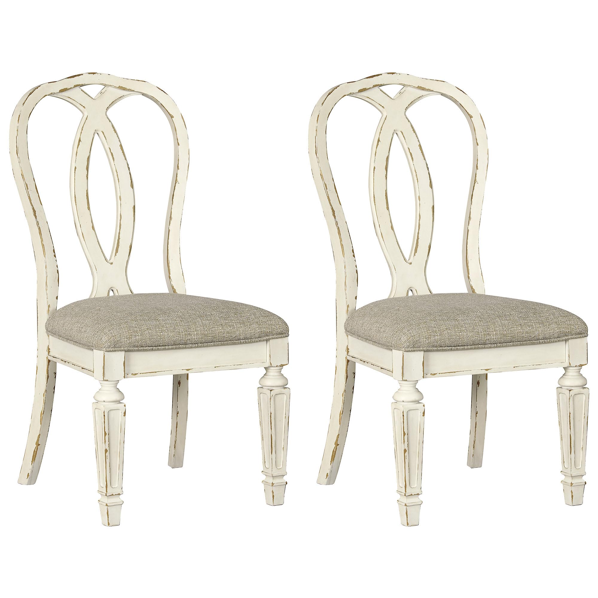Signature Design by Ashley Realyn French Country Ribbon Back Dining Chair, 2 Count, Chipped White