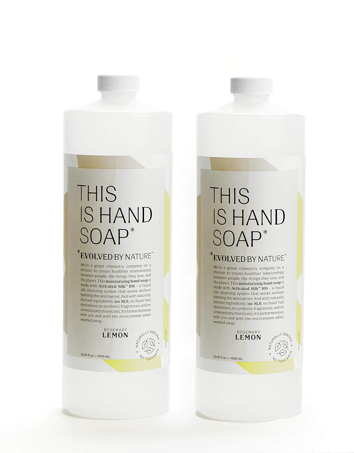 Rosemary Lemon Hand Soap by Evolved By Nature (1 Liter, 2-Pack) - Contains Only 12 Naturally Derived Ingredients | Free of Irritants and SLS | Cruelty-Free Moisturizing Hand Wash : Beauty & Personal Care