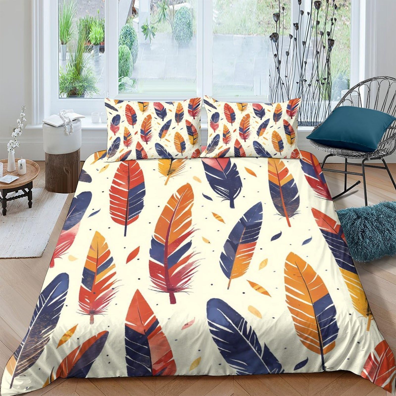 3D Printed Feather Quilt Cover, Microfiber Duvet Cover Hidden Zipper for