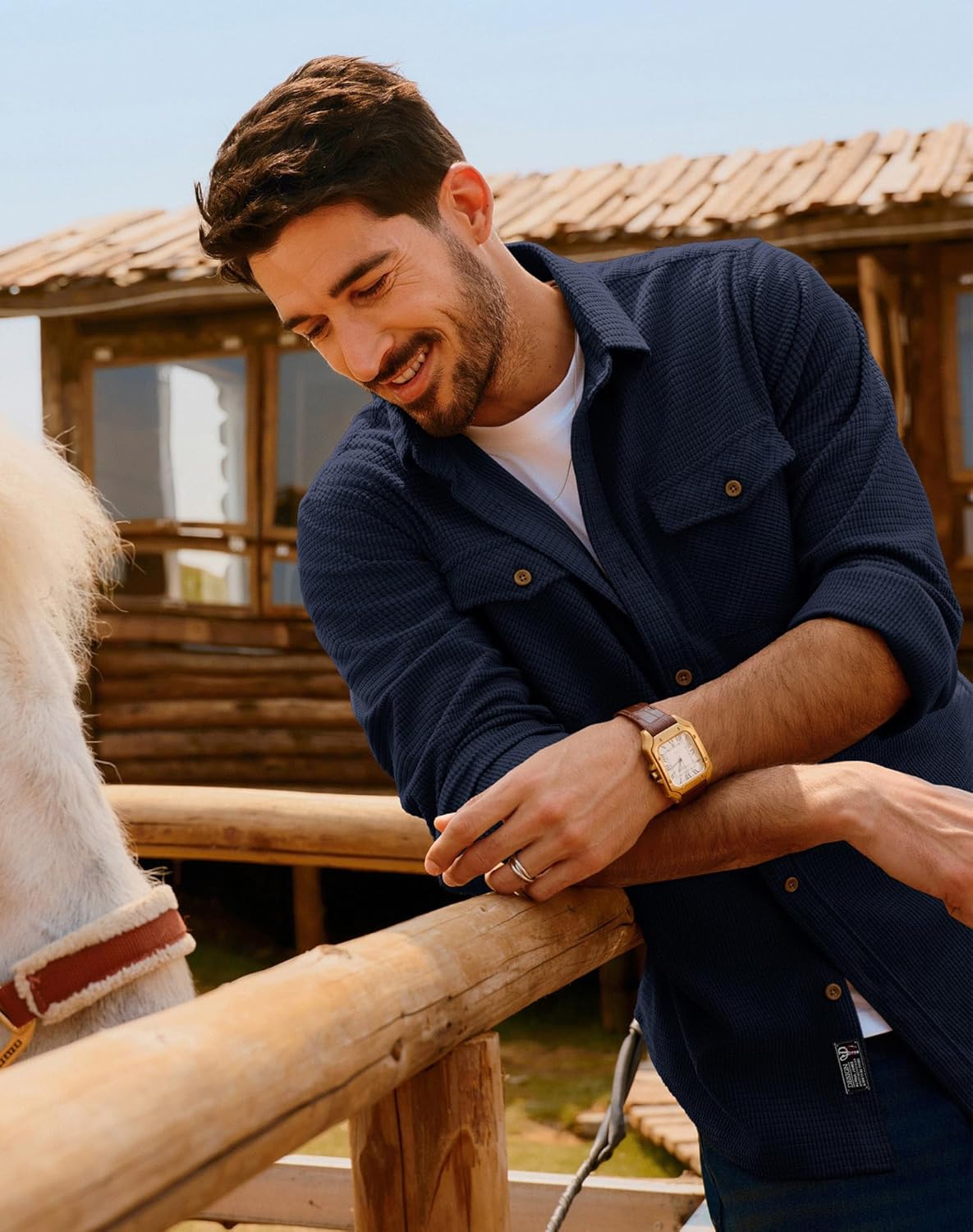 PJ PAUL JONES Men's Button Down Waffle Textured Shirt Casual Long Sleeve Wrinkle Free Untucked Shirts with Flap Pockets - Image 2