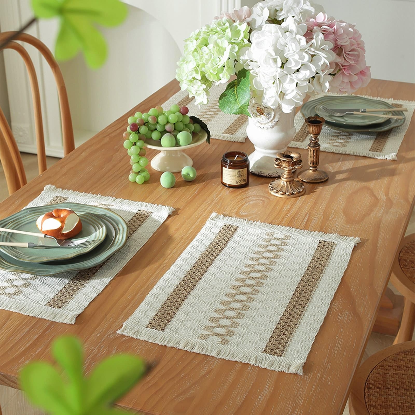 Lot de 6 sets de table en coton et lin tressés à rayures - Style rétro vintage - 45 x 30 cm - Style 2 - Café
