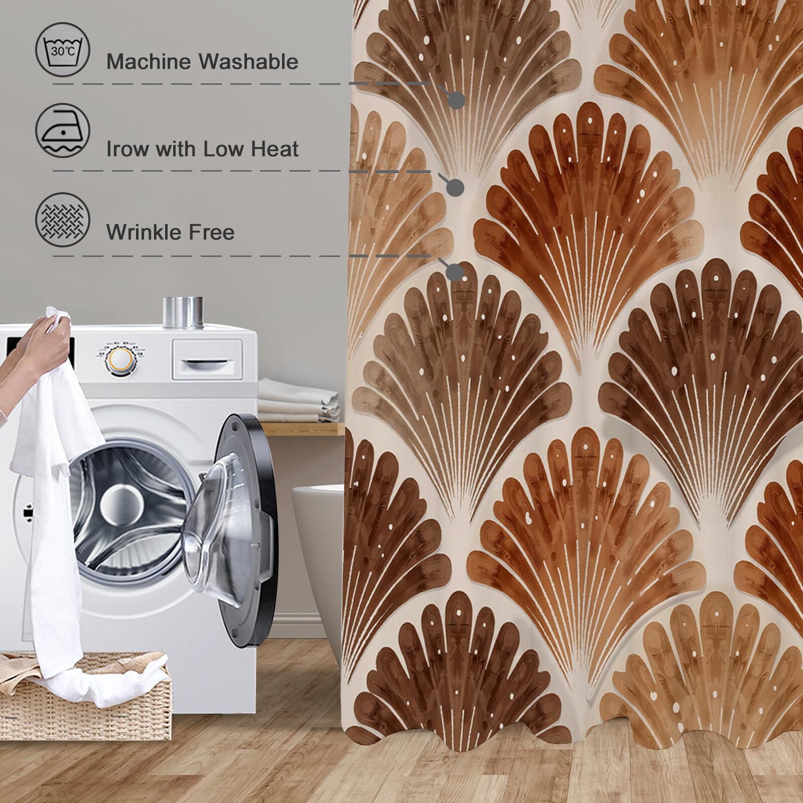 Rideau De Douche Secteur Symétrique Rétro Visuel Tissu Imperméable Lavable avec Crochets Anti Moisissure en Polyester Rideau Douche pour Salle De Bain