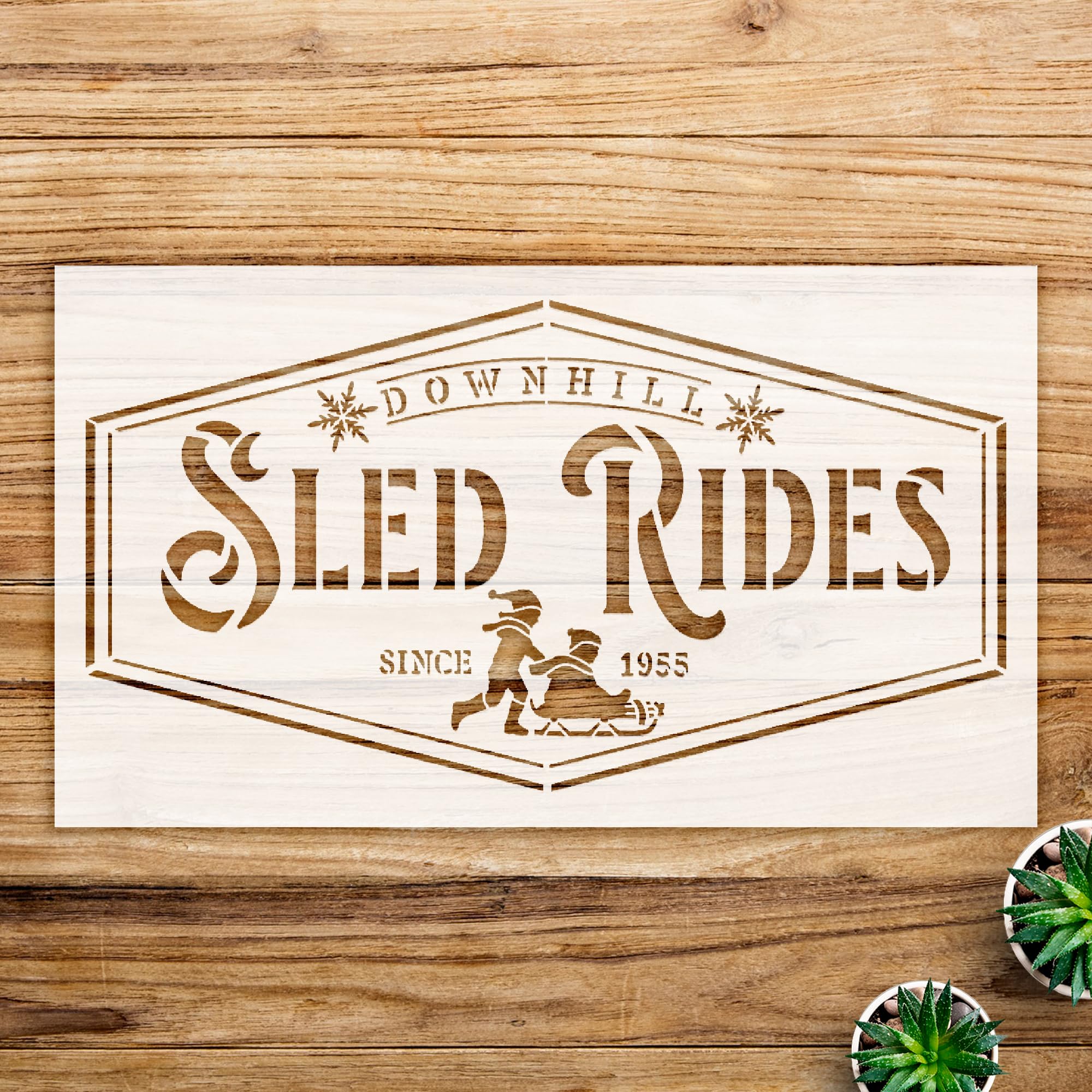 Downhill sled Ride Stencil for Wood and Craft Projects, DIY Winter and Christmas Home Decor, Reusable Mylar Template for Creative Painting and Art - Size A2 (23.4
