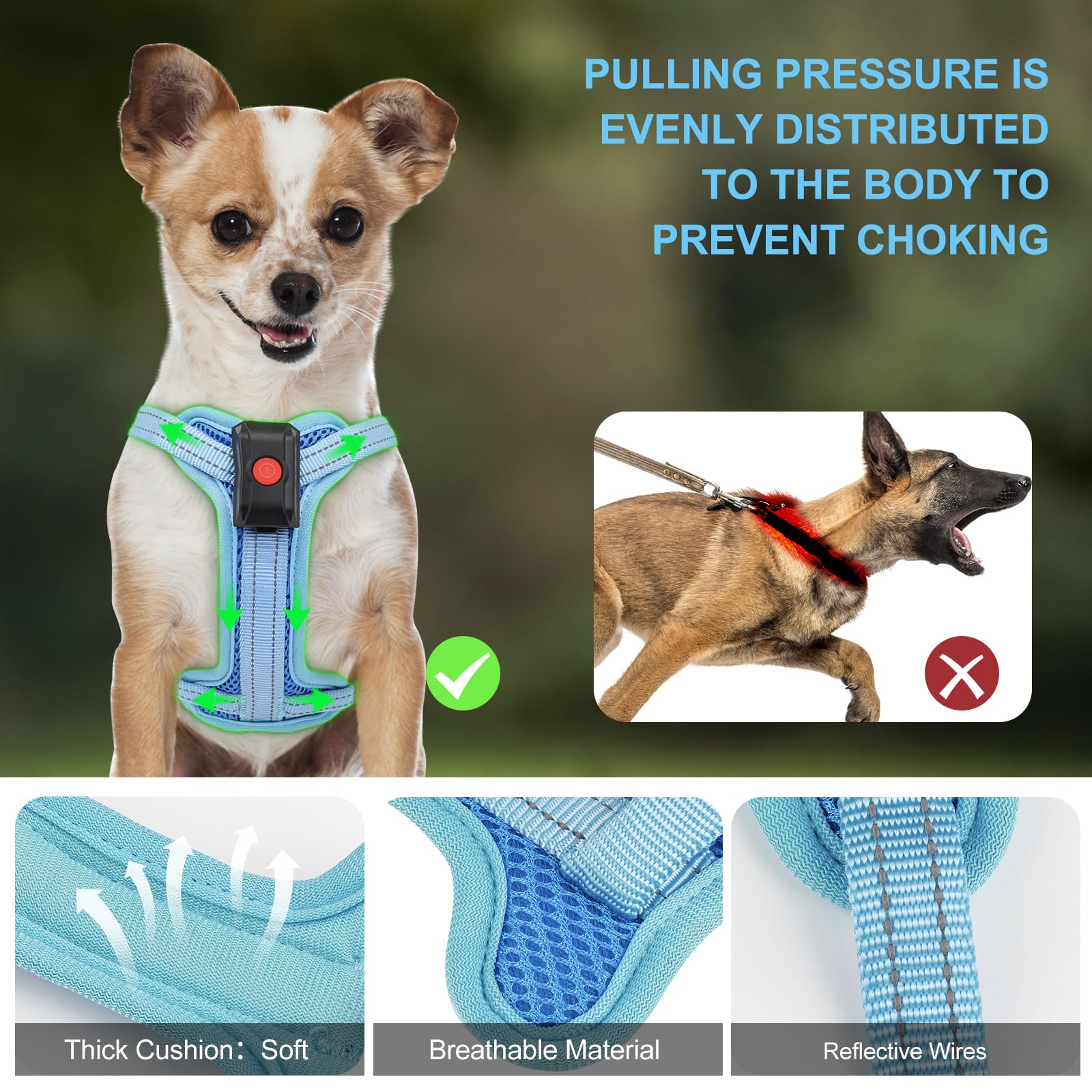 Arnés iluminado para perros pequeños recargable, arnés de chaleco LED para perro, arnés ajustable iluminado que brilla en la oscuridad, para cachorros, seguridad nocturna, caminar,