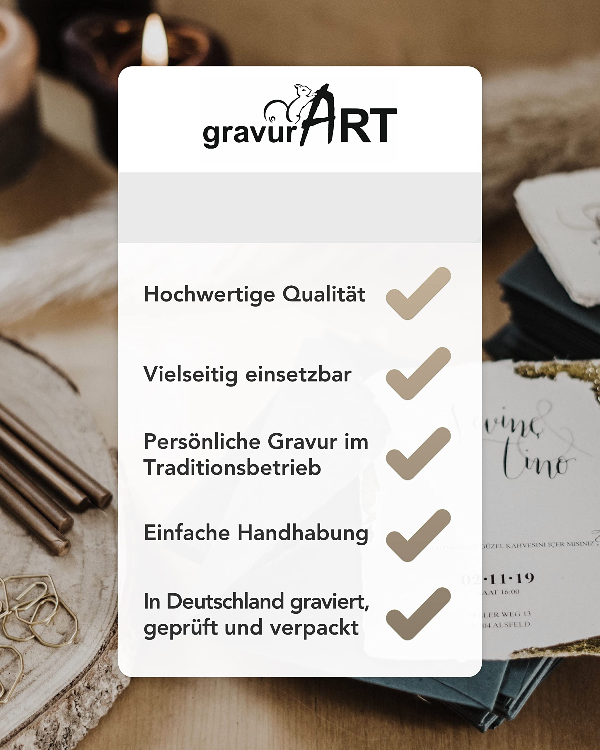 Siegelset gravurART Siegelstempel personalisiert Tree of Life Text - Persönliche Siegel Einladungen Save the Date Wachssiegel