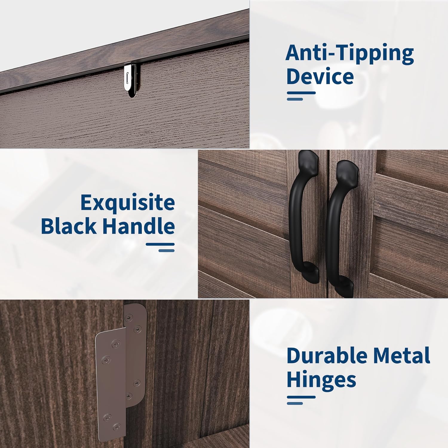 GarveeHome 72 in Tall Kitchen Pantry Cabinet, Kitchen Hutch Bar Cabinet with Microwave Stand, Cupboard with Drawers & 2 Glass Doors for Dining Room, Living Room, Kitchen, Dark Brown