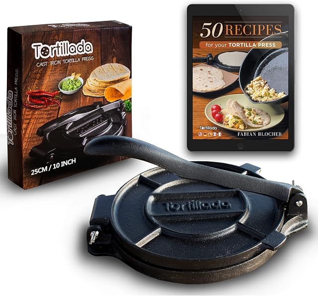 Tortillada  Wysokiej jakości prasa do tortilli z żeliwa wraz z przepisami (25cm)