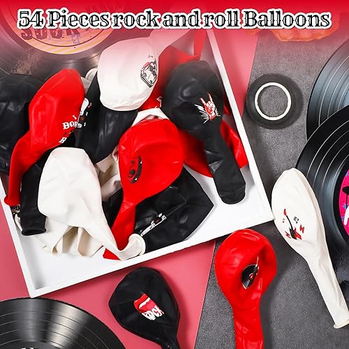 Miniatura 3 de Aoriher 54 piezas de decoración de fiesta de rock and roll de 12 pulgadas, globos de látex Born to Rock, bandas temáticas musicales para fiestas de