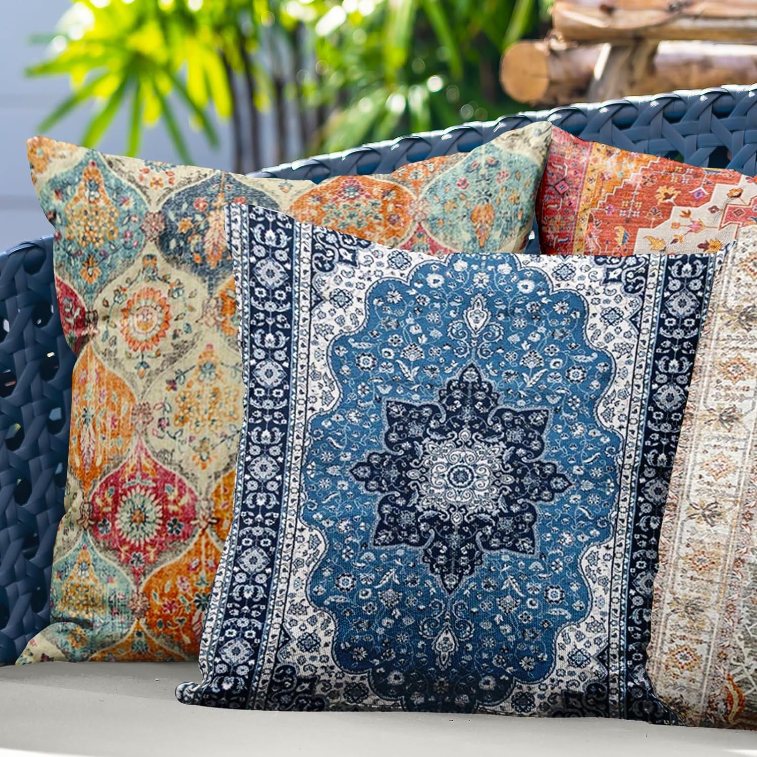 Boho Throw Pillow Covers 18x18 inch Set of 2,Soft Pillowcases Bohemia Carpet Printing Pattern Decorative Sofa Living Room Bed Square Pillow Case Cushion Cover-Cream Color - Image 3