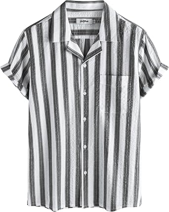 VATPAVE Mens Striped Summer Shirt Casual Button Down Short Sleeve Beach Shirts Cotton Shirts for Men