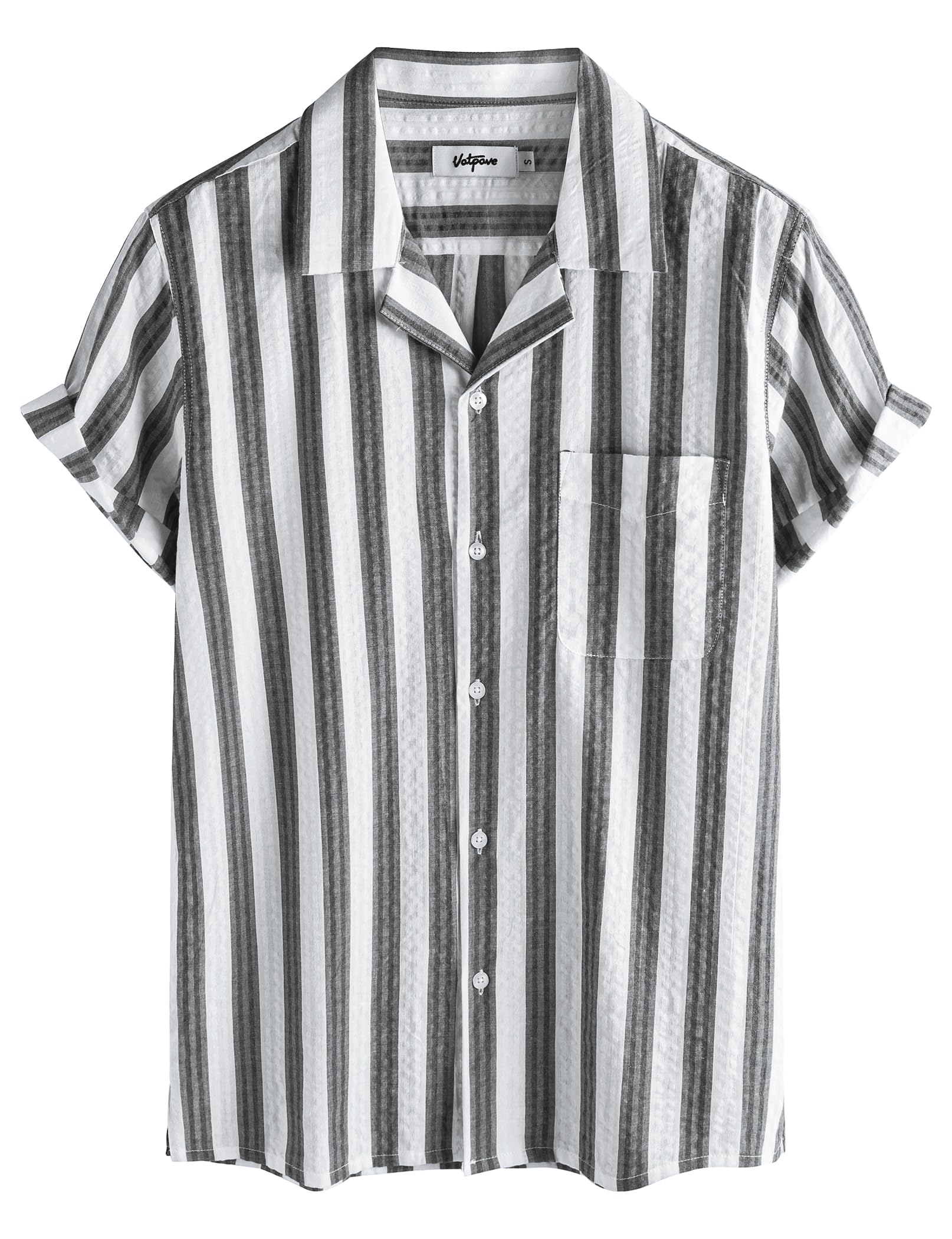 VATPAVE Mens Striped Summer Shirt Casual Button Down Short Sleeve Beach Shirts Cotton Shirts for Men