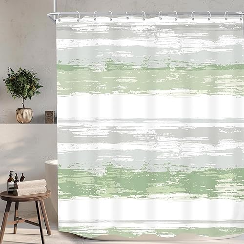 Miniatura 17 de KOMLLEX Cortina de ducha abstracta azul para decoración de baño, 72 pulgadas de ancho x 72 pulgadas de alto, moderna, a rayas blancas y grises