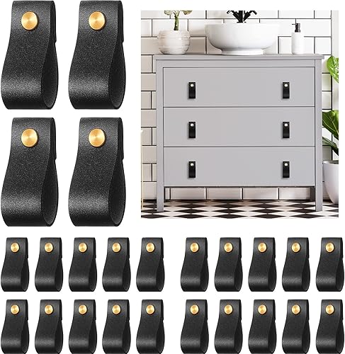Miniatura 8 de 24 tiradores de cuero de PVC hechos a mano de cuero de PVC para gabinete, pomos de muebles para gabinete, manijas de puerta de armario, manijas de
