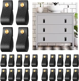24 Pieces PVC Leather Drawer Pulls Handmade PVC Leather Cabinet Pulls Cabinet Furniture Knobs Pull Handle Wardrobe Door Handle Pulls Knob for Dresser Drawers Cabinet (Black)
