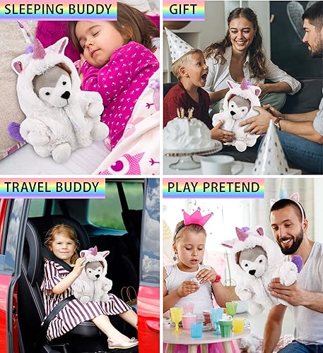 Miniatura 4 de DolliBu Juguete de peluche de unicornio lobo  Disfraz de lobo súper suave con traje de unicornio de felpa extraíble, bonito regalo de vida silvestre