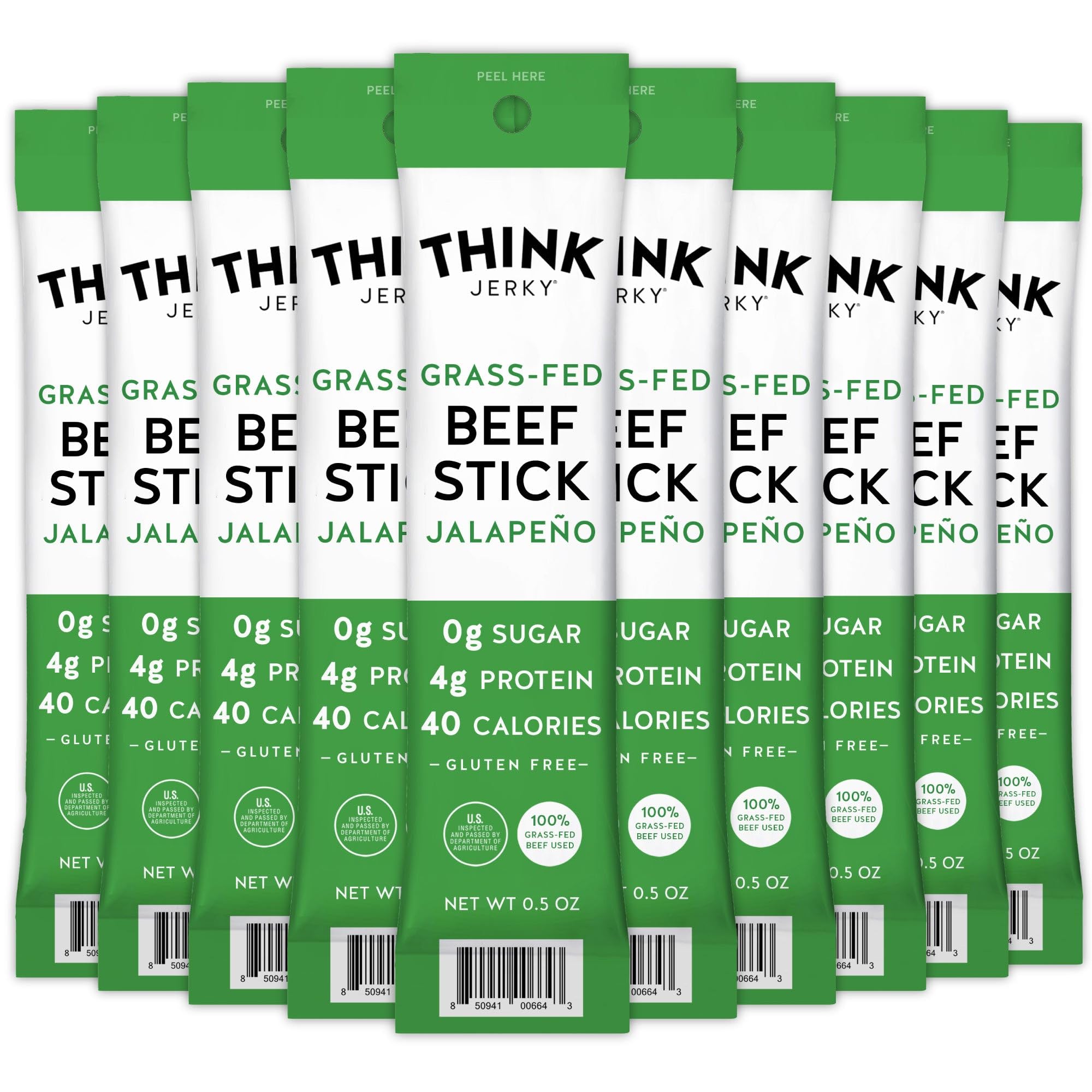 Think Jerky Jalapeno Beef Sticks, Gluten and Sugar Free, No Nitrates, Keto Paleo Friendly High Protein Low Carb Meat Snack - 0.5 oz Sticks, 20 Pack