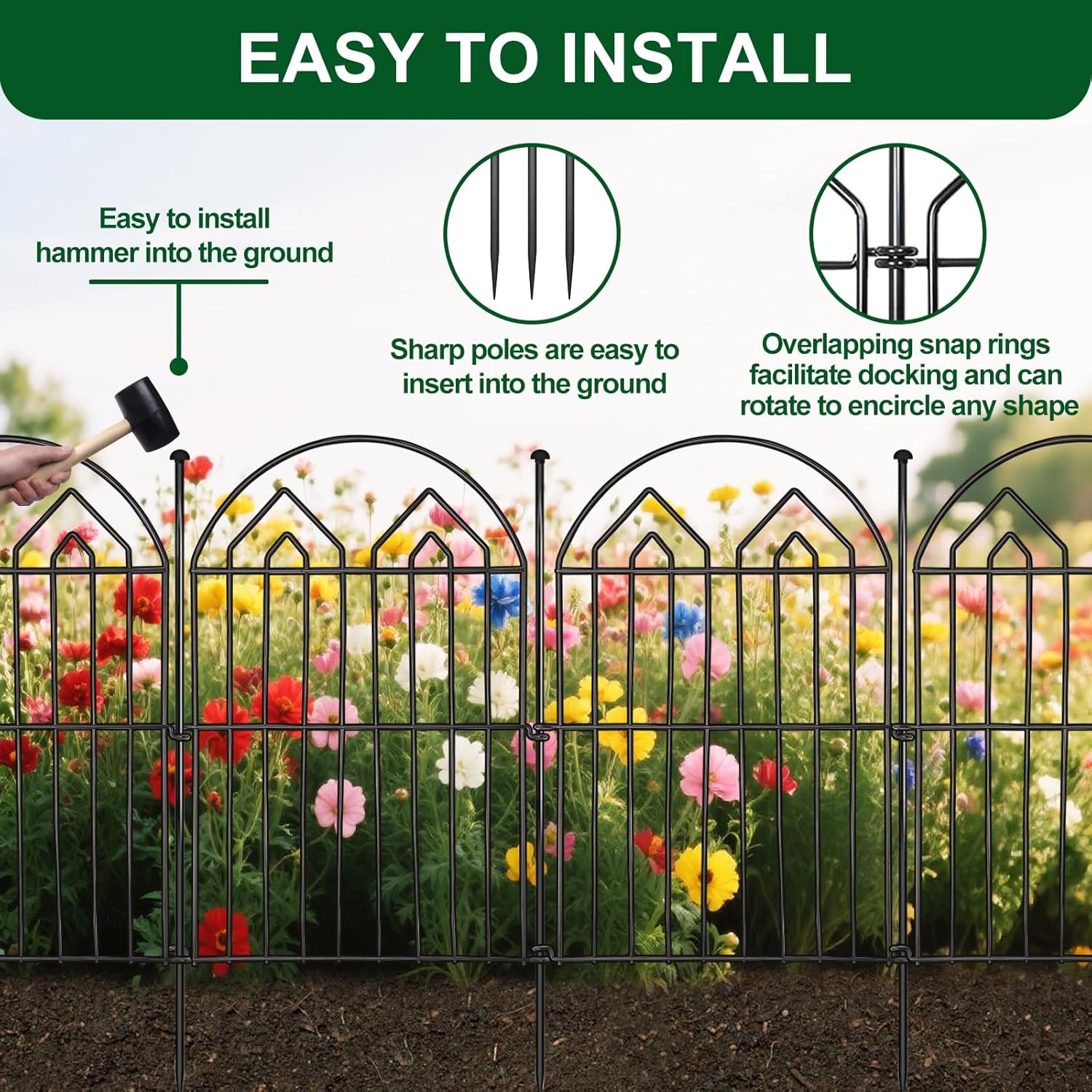 Decorative Garden Fence 17in x 34.6ft (32 Panels), Rustproof Metal No Dig Arched Garden Border Fencing with Stakes, Small Animal Barrier Flower Bed Fence for Yard Patio Lawn Outdoor Decor