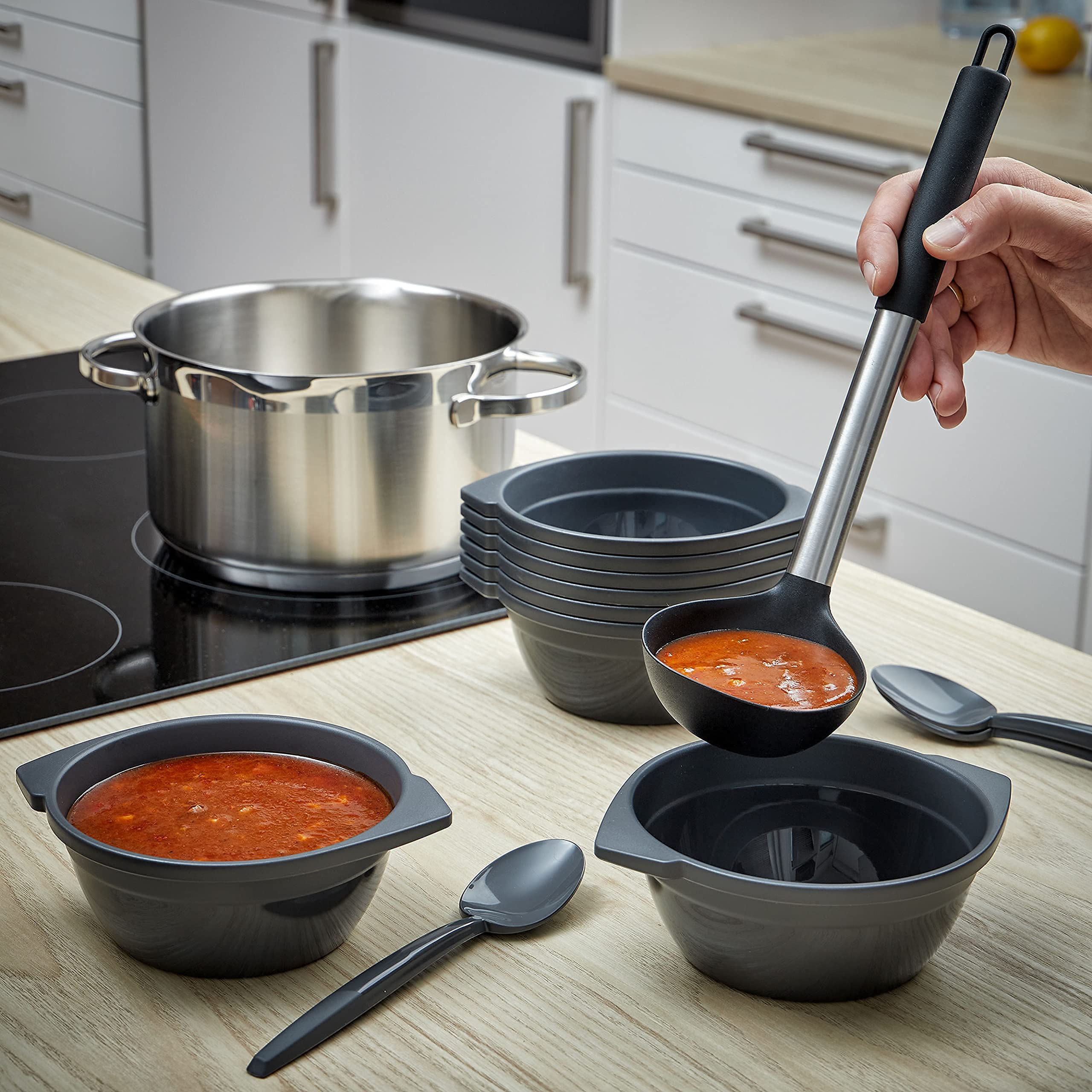 Grizzly Set de bol plastique reutilisable I Set de 30 bols à céréales I Résistant au lave-vaisselle I Incassable I Stable I 100% recyclable I vaisselle camping Anthracite