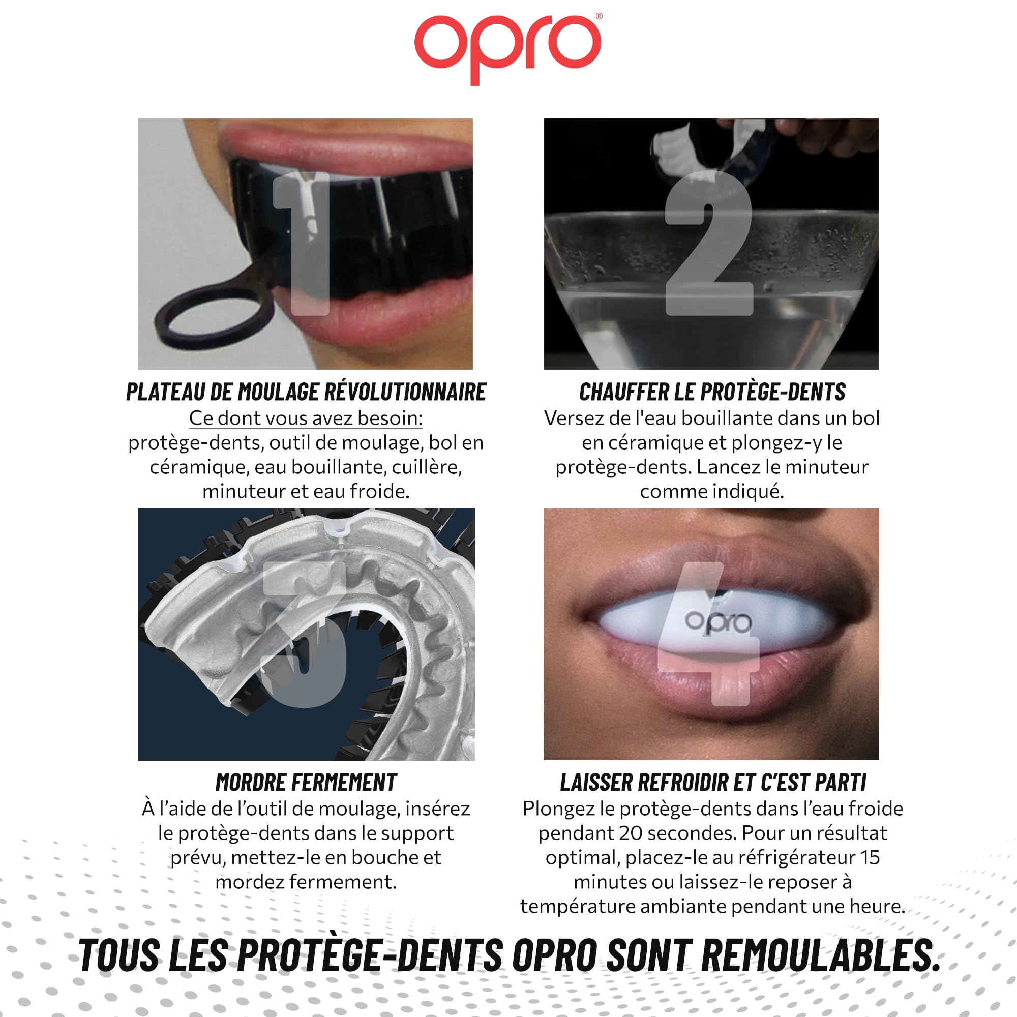OPRO Protège-Dents pour Appareil Dentaire Instant Custom-Fit - Adultes et Enfants (+ 10 Ans) - Boxe, MMA, Rugby, Hockey - Moulage Rapide - Garantie Dentaire Incluse