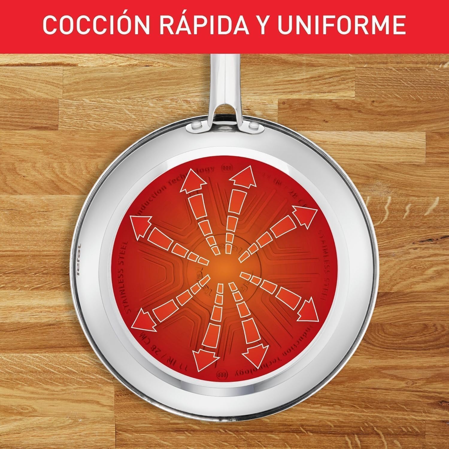 Tefal Duetto - Juego de Sartenes de 20/24/28 cm, Apto inducción, antiadherente, revestimiento titanio, Thermo-signal, apto lavavajillas y horno, acero inoxidable — view 6