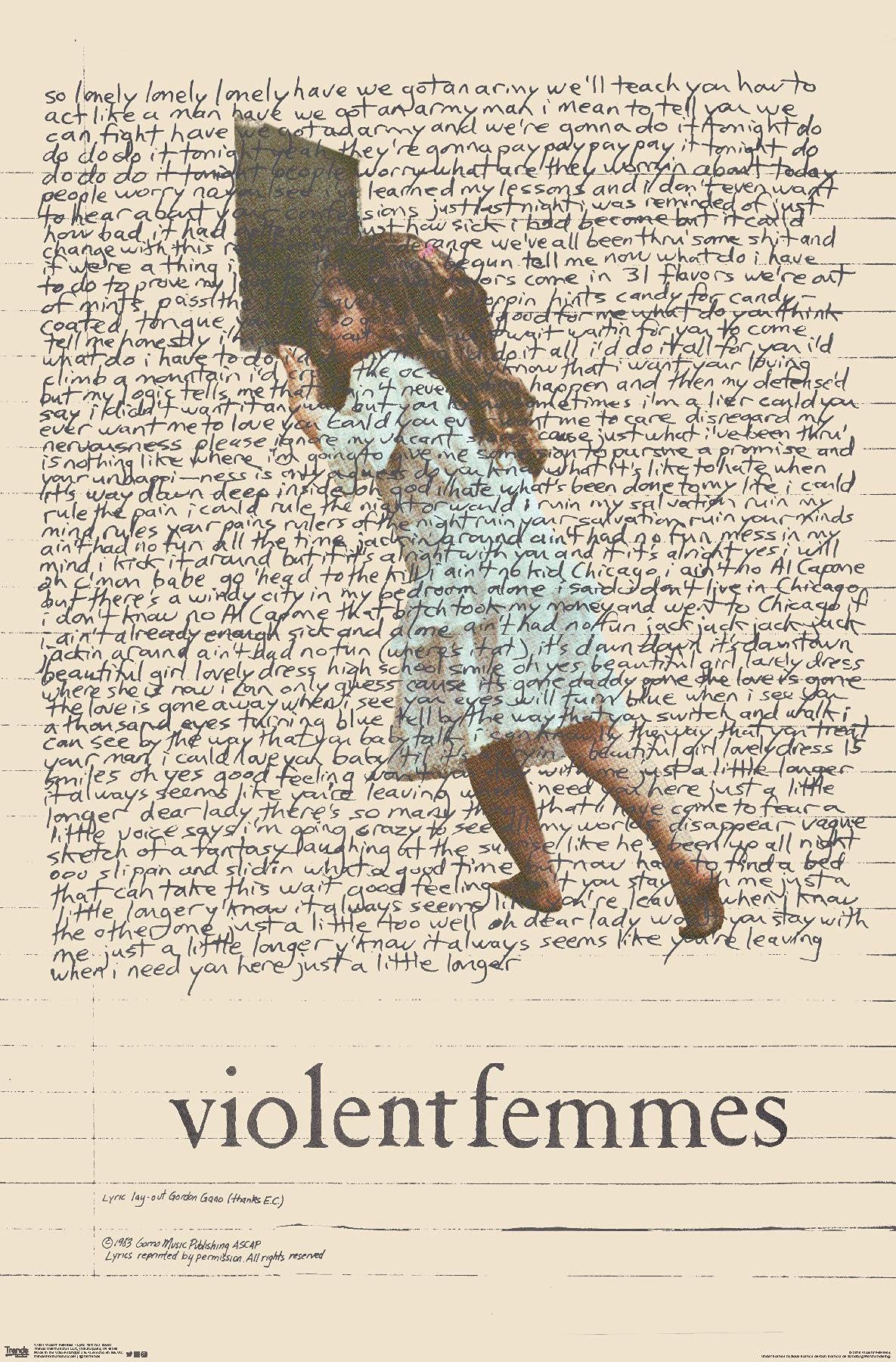 Trends International VIolent Femmes - Lyric Girl Tea Towel Wall Poster, 22.375" x 34", Premium Unframed Version