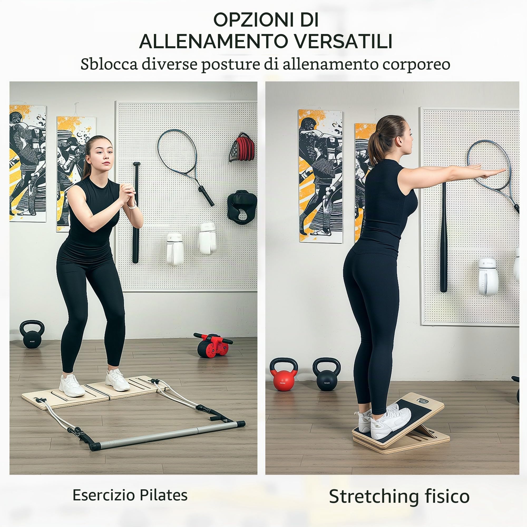 SPORTNOW Kit barra Pilates Kit barra Pilates con 6 bande elastiche Tavola inclinata regolabile per l'allenamento completo del corpo a casa Grigio