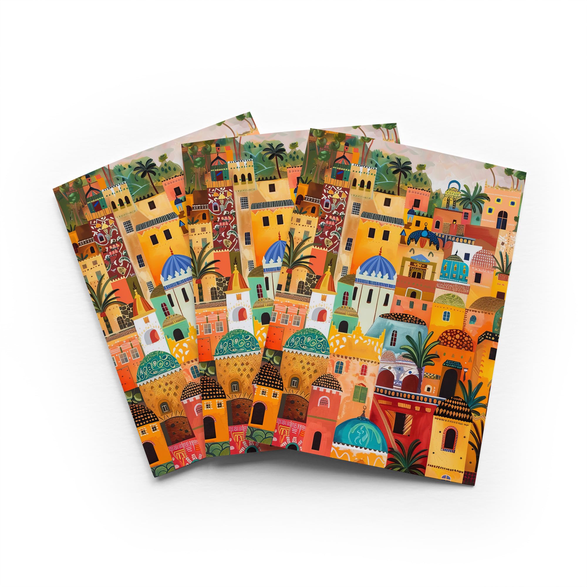 Moroccan Cityscape Greeting Card Exotic Sunset Any Occasion Set of 3 Blank Inside 5x7 Inch 13x18 cm