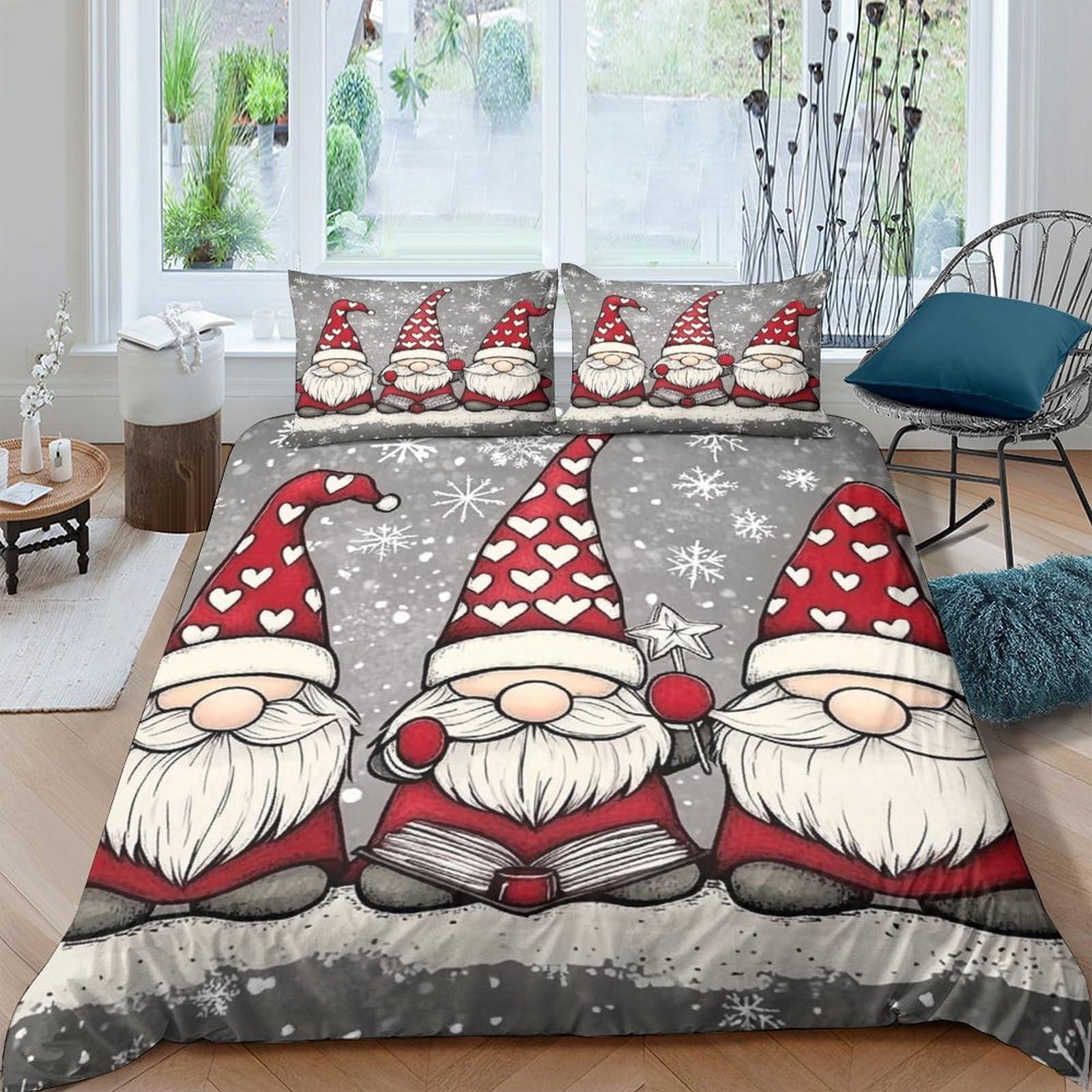Ctjqhvkz Style-1 3D Printed Christmas Gnome Fitted Sheet Microfiber Soft Breathable Nordic Santa Bed Cover For Bedroom Guest Room Decor Single（135X200cm）