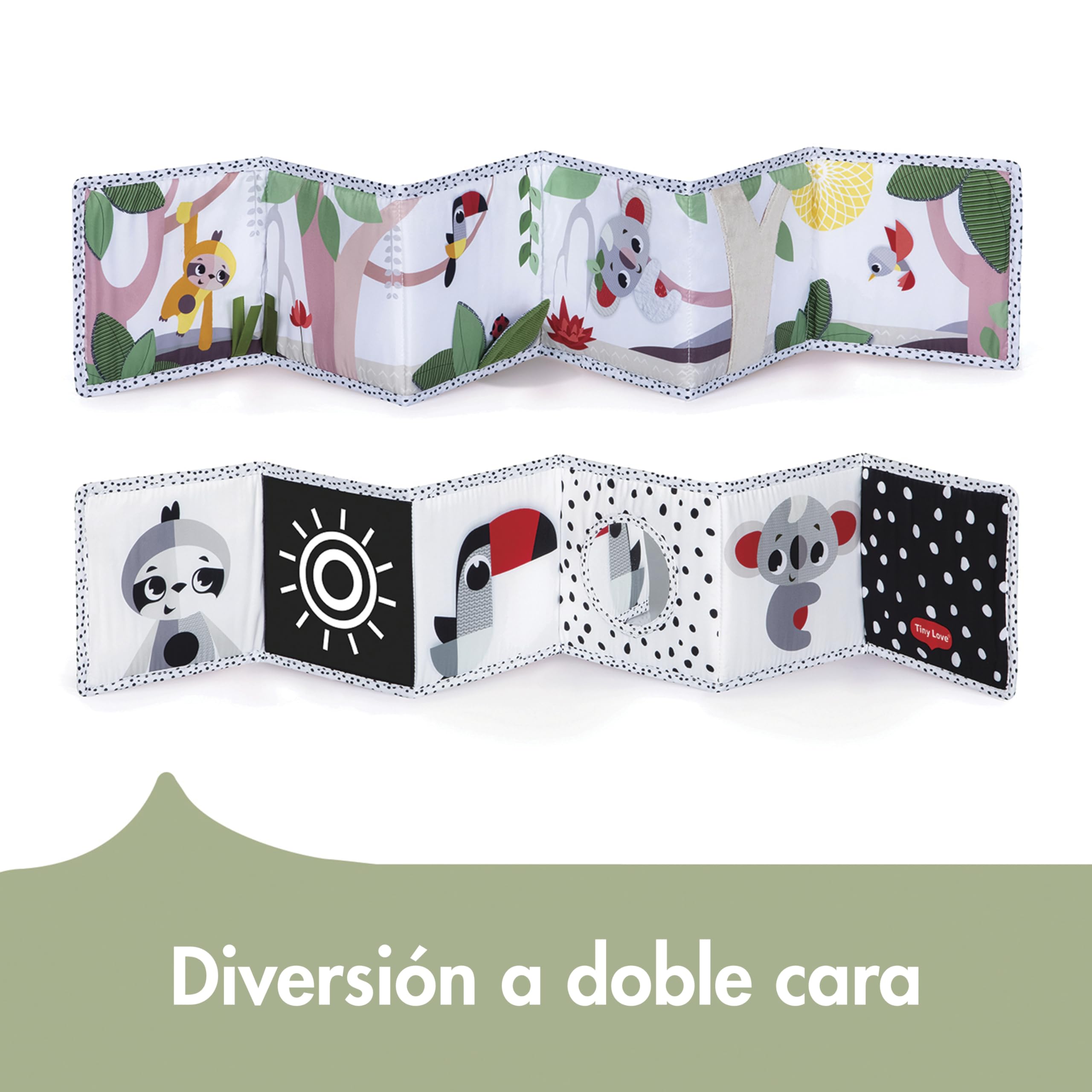 Tiny Love, Primer Libro de Doble Cara, Libro Bebe, 0+ Meses, Libro Sensorial Bebe, Blanco y Negro, 2 Caras, 7 Actividades, Favorece Sentidos, Habilidades y Vista, Tiempo Boca Abajo, Boho Chic