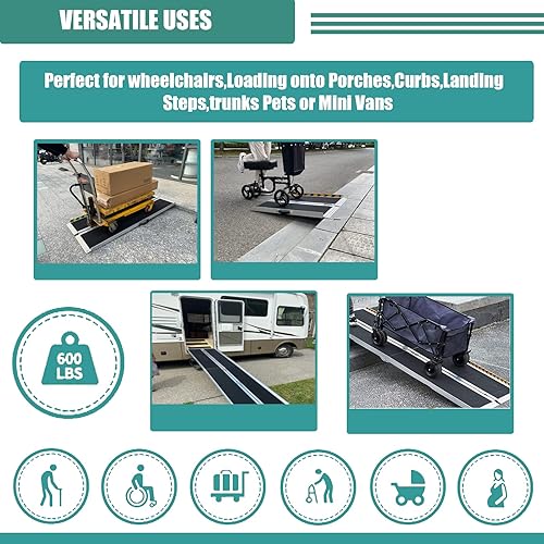 Miniatura 6 de Rampa plegable portátil de aluminio antideslizante para silla de ruedas, rampa de umbral con una superficie antideslizante, rampa para