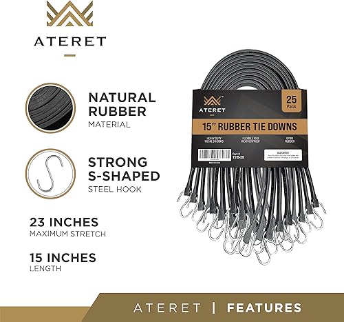 Vista 29 de ATERET Cuerdas elásticas de goma con ganchos I de 9 pulgadas, 14 pulgadas de estiramiento máximo, correas de amarre negras resistentes