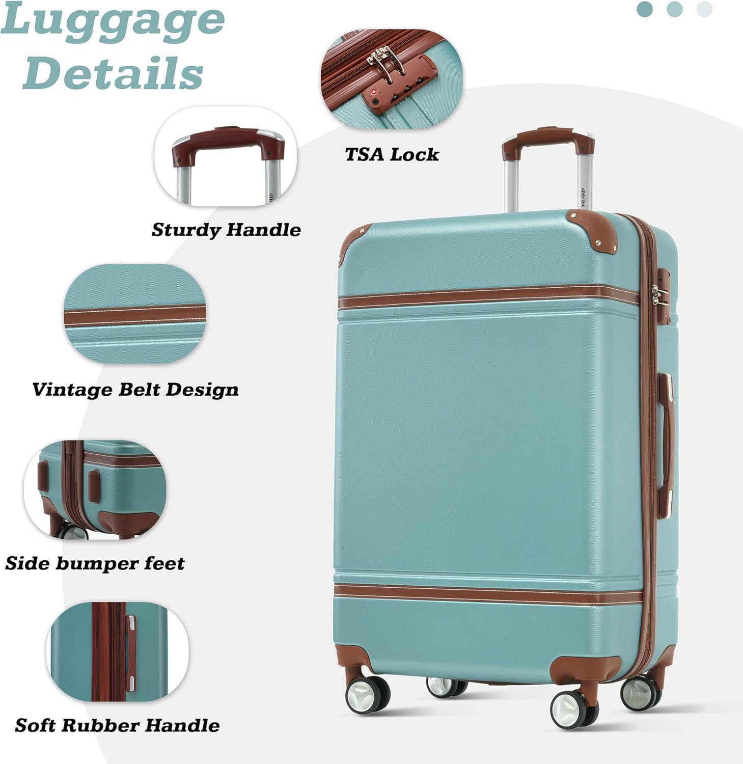 Merax Luggage Set,28 IN Hardside Suitcase with Duffel Bags,3 Piece Expandable Luggage with Spinner Wheels, Vintage Luggage with TSA Lock Lightweight,(Blue Green)