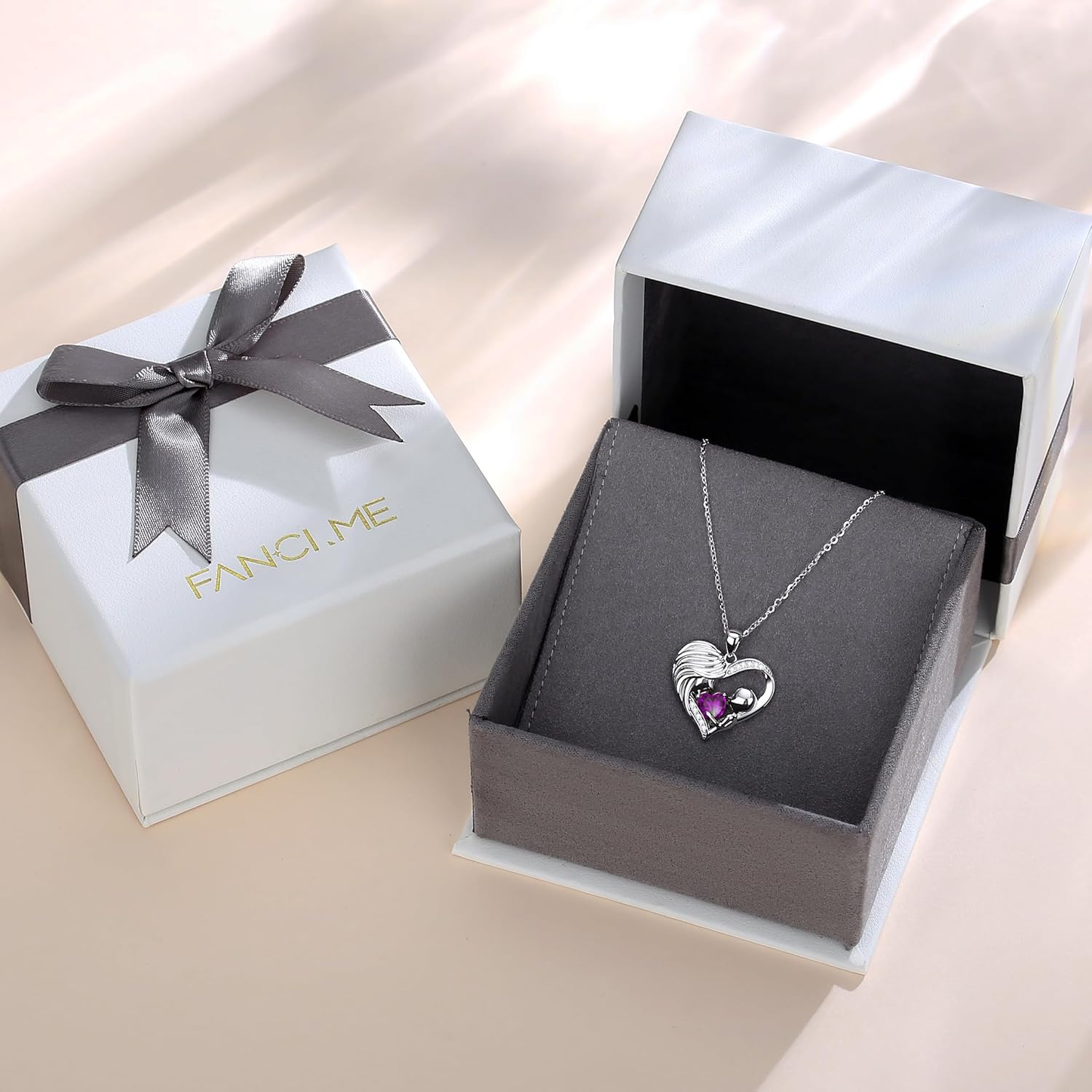 FANCIME Mom Birthstone Necklace Mother and Child Love Heart Necklace I Love You Mom Gifts Mothers Day Birthstone Jewelry Gifts for Grandmother Women Wife, 16"+2" Inches - Image 6