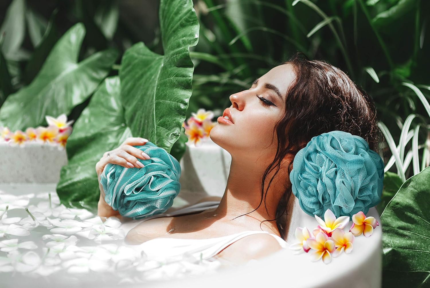 Loofah Bath Sponge XL 75g Set of 4 Ocean Colors by À La Paix - Soft Exfoliating Shower Lufa for Silky Skin - Long-Handle Mesh Body Poufs- Women and Men’s Luffas - Loufa Sponges- Full Cleanse & Lather : Beauty & Personal Care