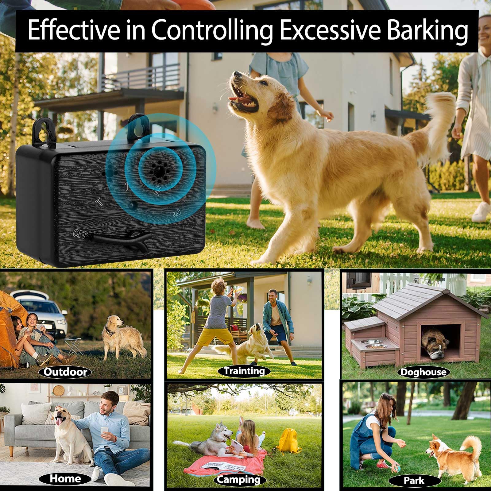 GlossyEnd Dispositif anti-aboiement, dispositif de contrôle des aboiements à ultrasons pour chien, silencieux pour chien voisin, 4 modes, silencieux pour une utilisation en intérieur et en extérieur