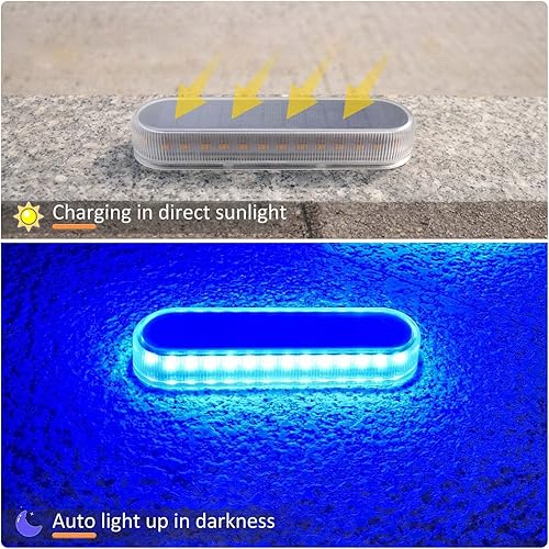 Miniatura 7 de Lacasa Paquete de 4 luces solares para muelles marinos, luces LED azules de cubierta y escalón, IP68 impermeable para patio, pasarela, camino y
