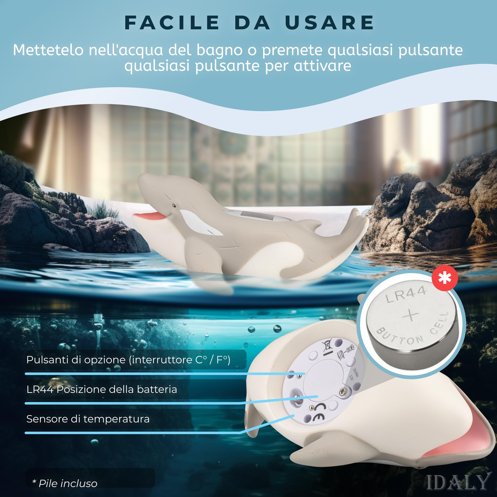 Termometro Bagnetto Neonati ℃/℉ Termometro Bagno Per Acqua Neonato, Galleggiante, Allarme LED, Display, LCD, Lettura Digitale Temperatura dell'Acqua & della Stanza, Regalo Bambini E Bambine (GRIGIO)