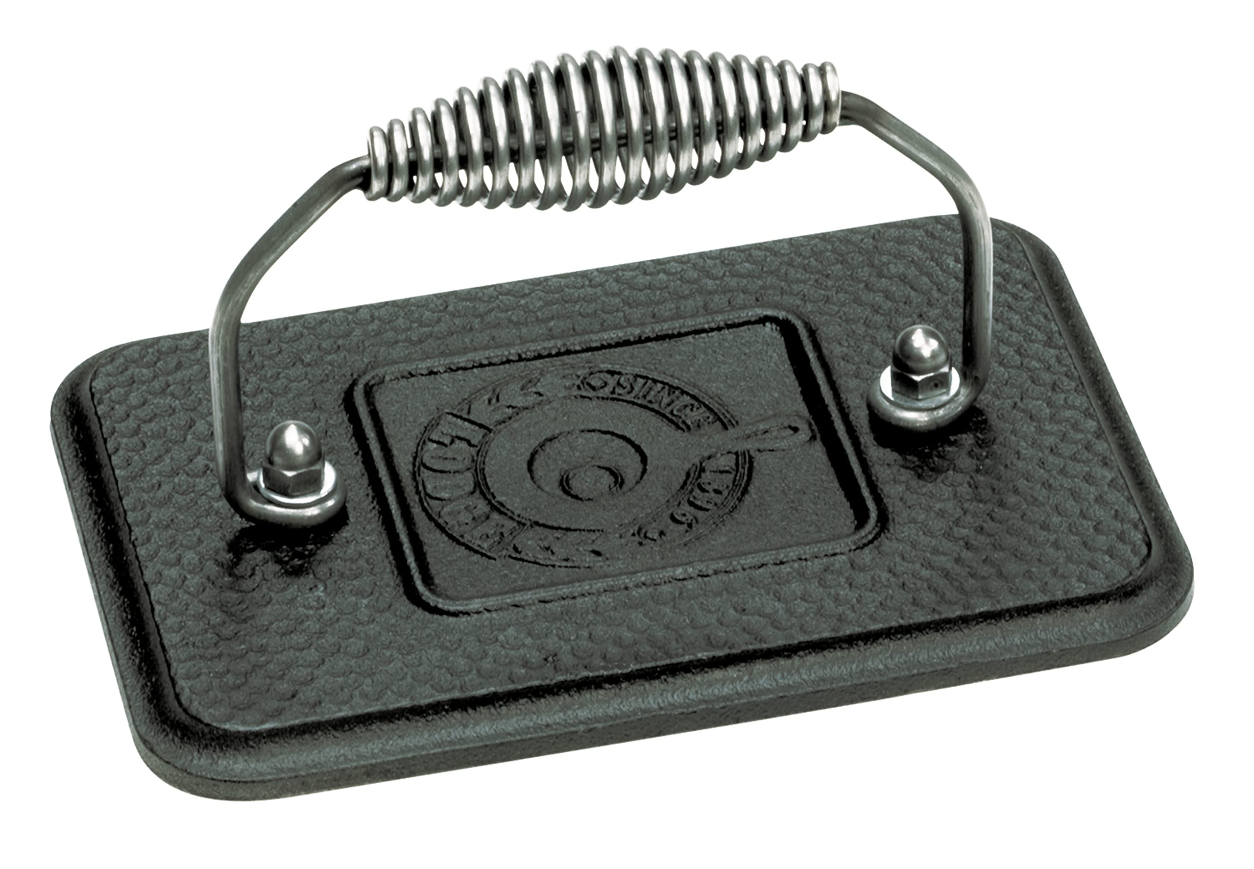 Lodge Pre-Seasoned Cast Iron Grill Press with Cool-Grip Spiral Handle, 4.5 inch X 6.75 inch, Black