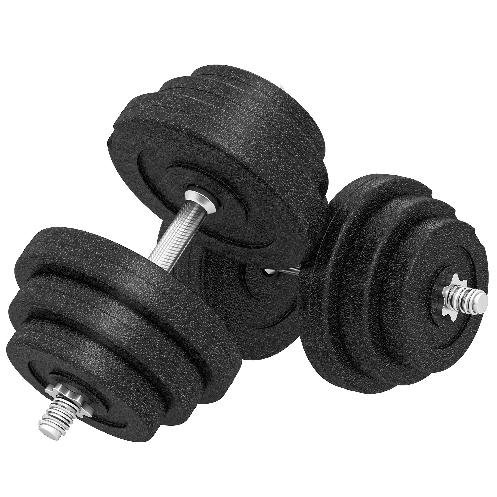 HOMCOM Juego de Mancuernas Pesas Ajustable Profesionales 40 kg Negro | Pesas de Fitness, 4x5 kg, 4x2,5 kg, 4x1,5 kg, Gimnasio Doméstico, Musculación, con 2 Barras Ø25x450 mm, Acero y Discos