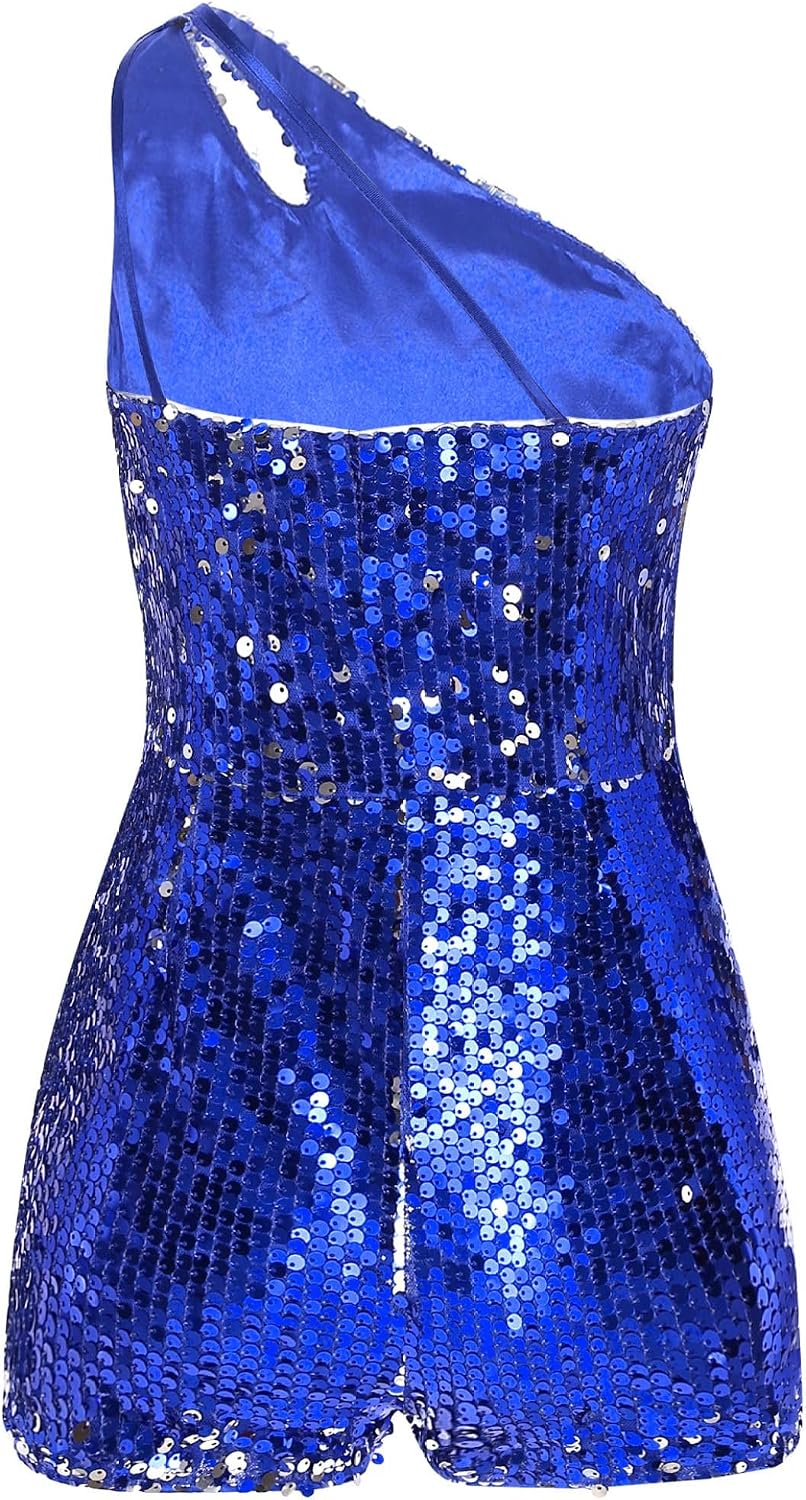 Kids Girls One Shoulder Jumpsuit Sequins Leotard Jumpsuit Dancing Outfits Party Gown