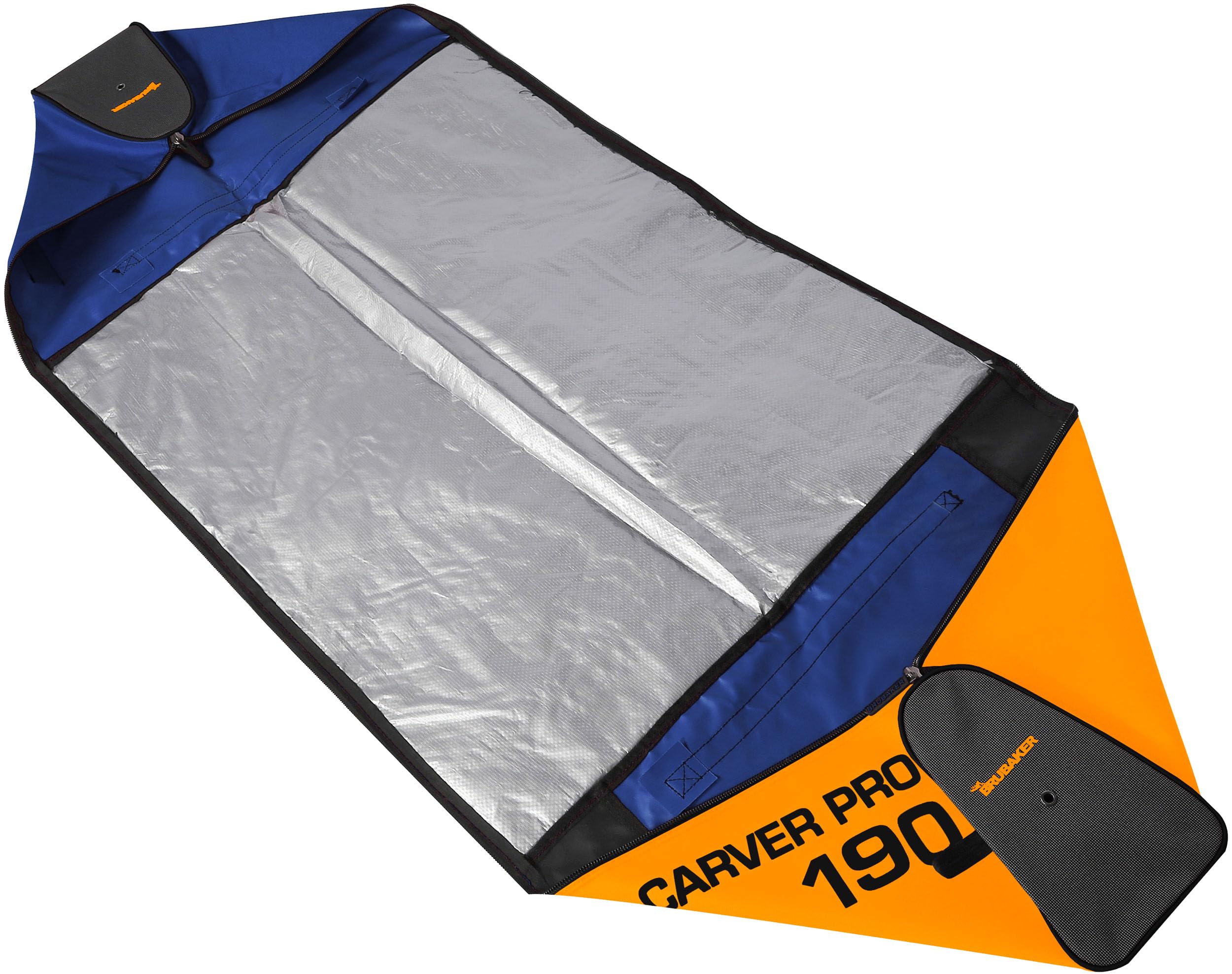 BRUBAKER Carver Pro Ensemble combiné de sacs à chaussures de ski et sac à dos pour 1 paire de bâtons, chaussures et casque - Rembourré, indéchirable et robuste - Pour skieurs - Bleu et orange
