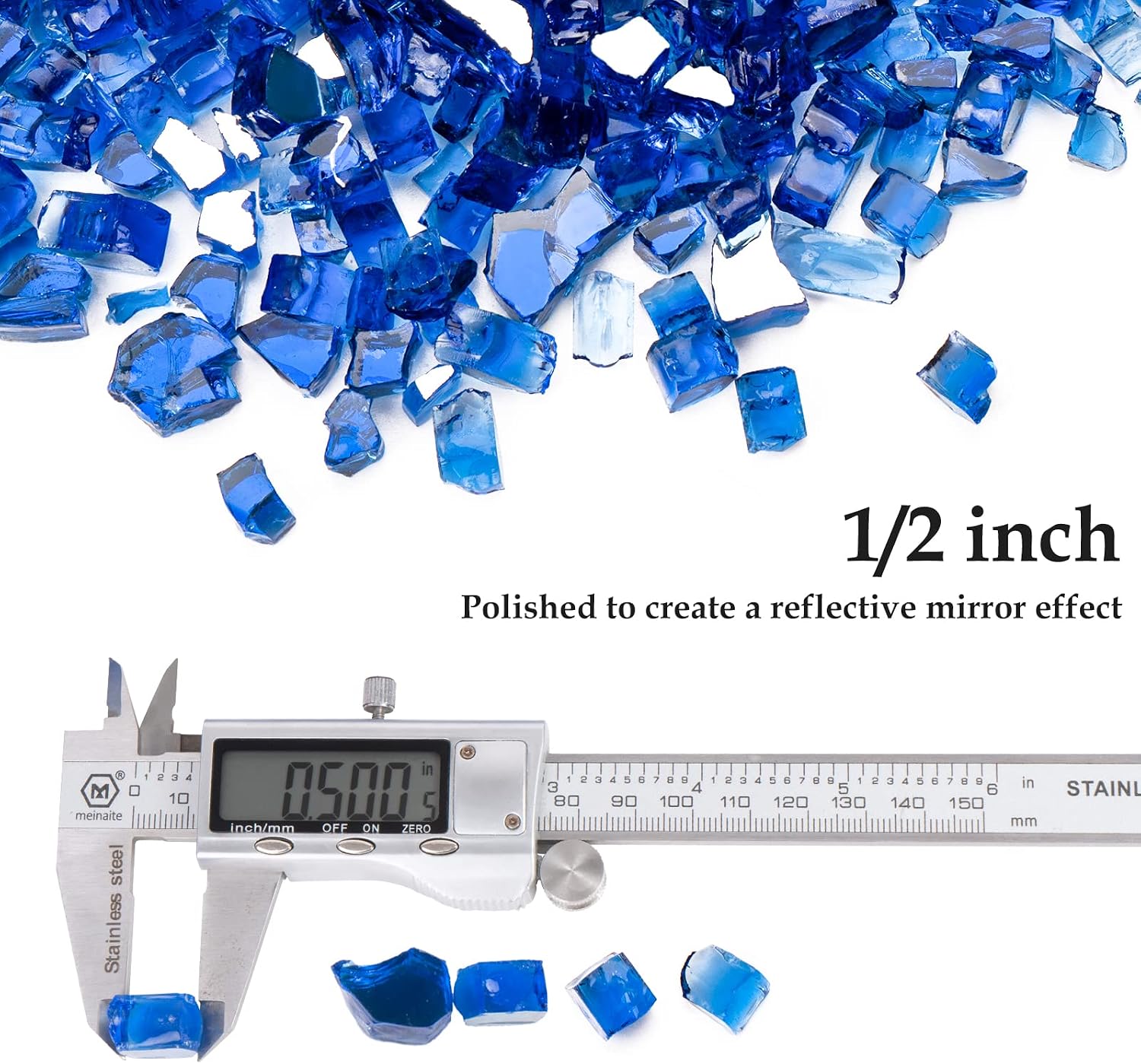 Future Way 10lbs Fire Pit Glass, 1/2 Inch Reflective Fire Glass for Fire Pit, Fire Table, Gas Fireplace, Decorative Glass Rocks, Cobalt Blue