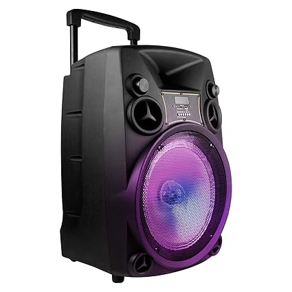 Artis BT918 12 Inch Karaoke Bluetooth PA System Portable Trolley Speaker with RGB Lights, 2 Wireless Mic, Remote Control, FM Radio & Aux in/USB/TF Card Reader Input (80W RMS Output)