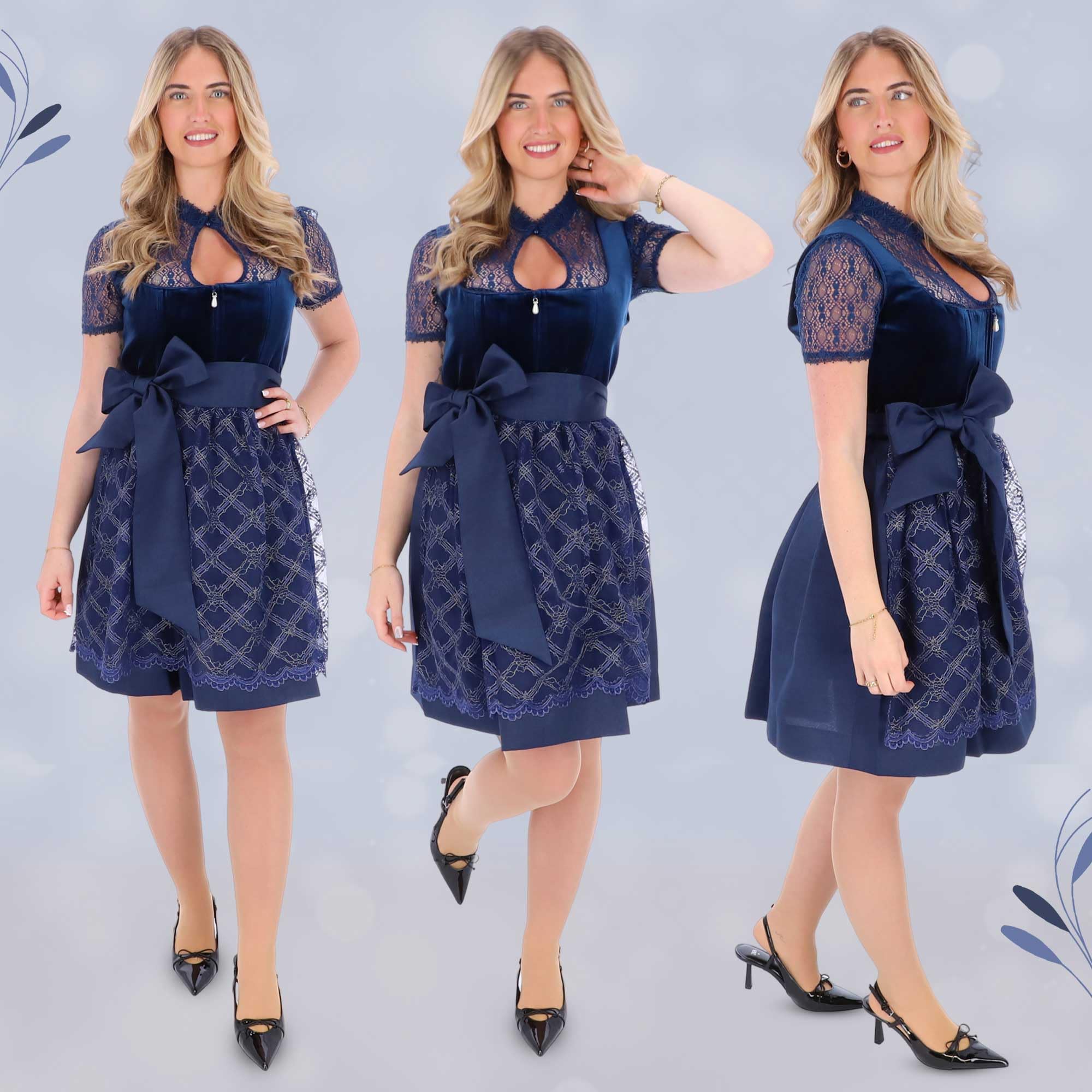Steigenhöfer Manufaktur Dirndl Damen im Set - Oktoberfest Outfit - Set enthält Kleid Bluse und Schürze - Midi Dirndl mit 60cm Rocklänge - Feine Samtoptik und Perlenapplikation - Franziska