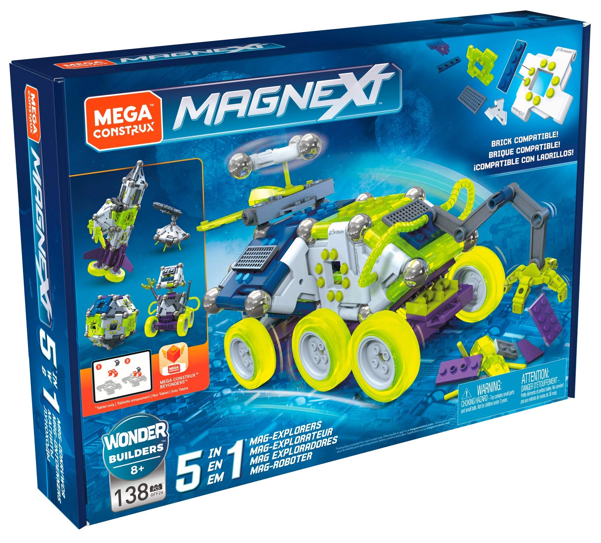 Mega Construx Magnext, Mag Explorer 5 in 1, Costruzione Magnetica con 71 Pezzi, Giocattolo per Bambini 6+ Anni, GFF26