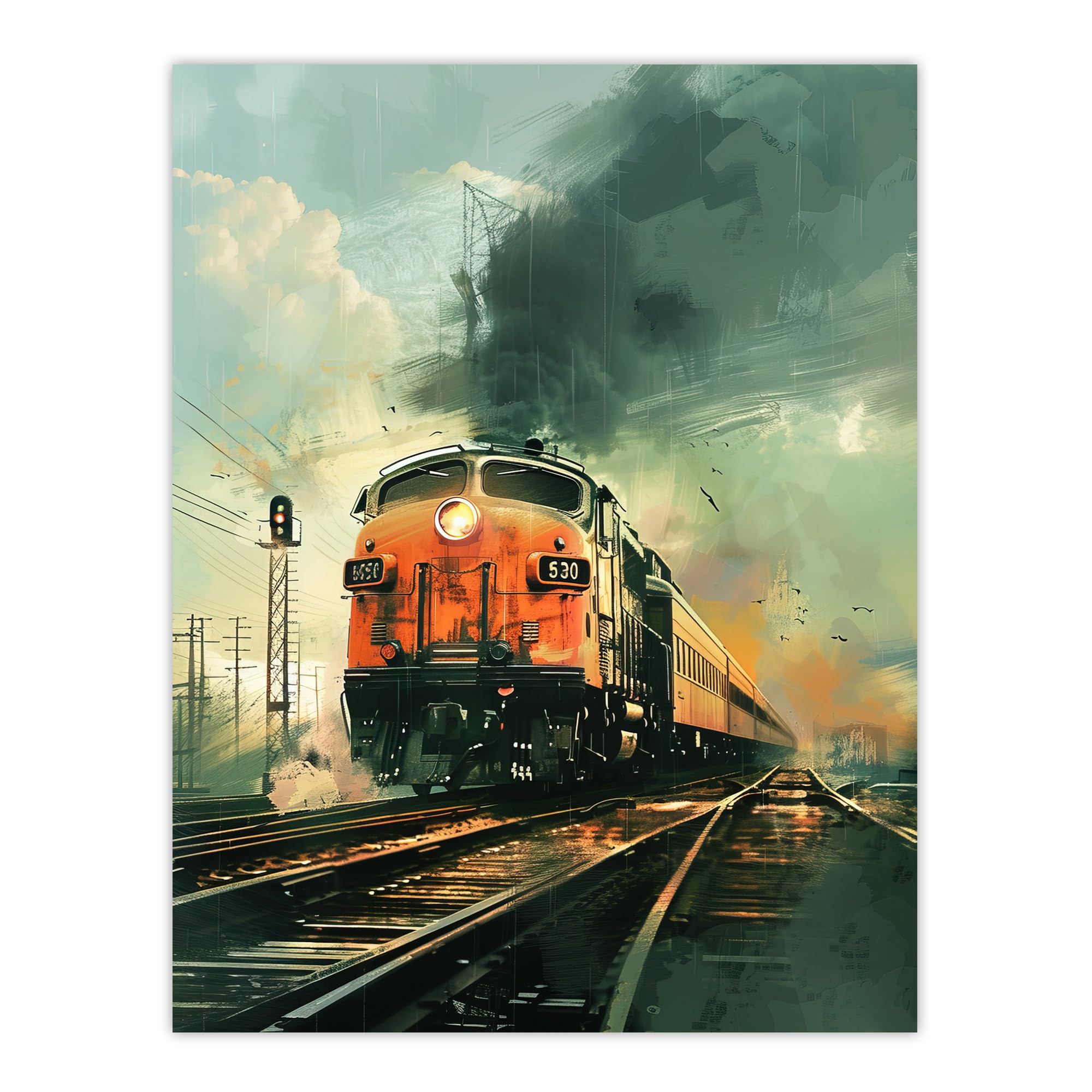 Artery8 Locomotive Train Front View Railway Painting Living Room Extra Large XL Wall Art Poster Print